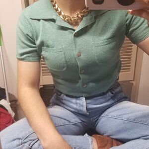 Express Tricot Teal Collared Sweater